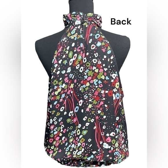 SERE NADE New York Floral Multicolored Sleeveless Black Halter Neck Top Large - Picture 2 of 16